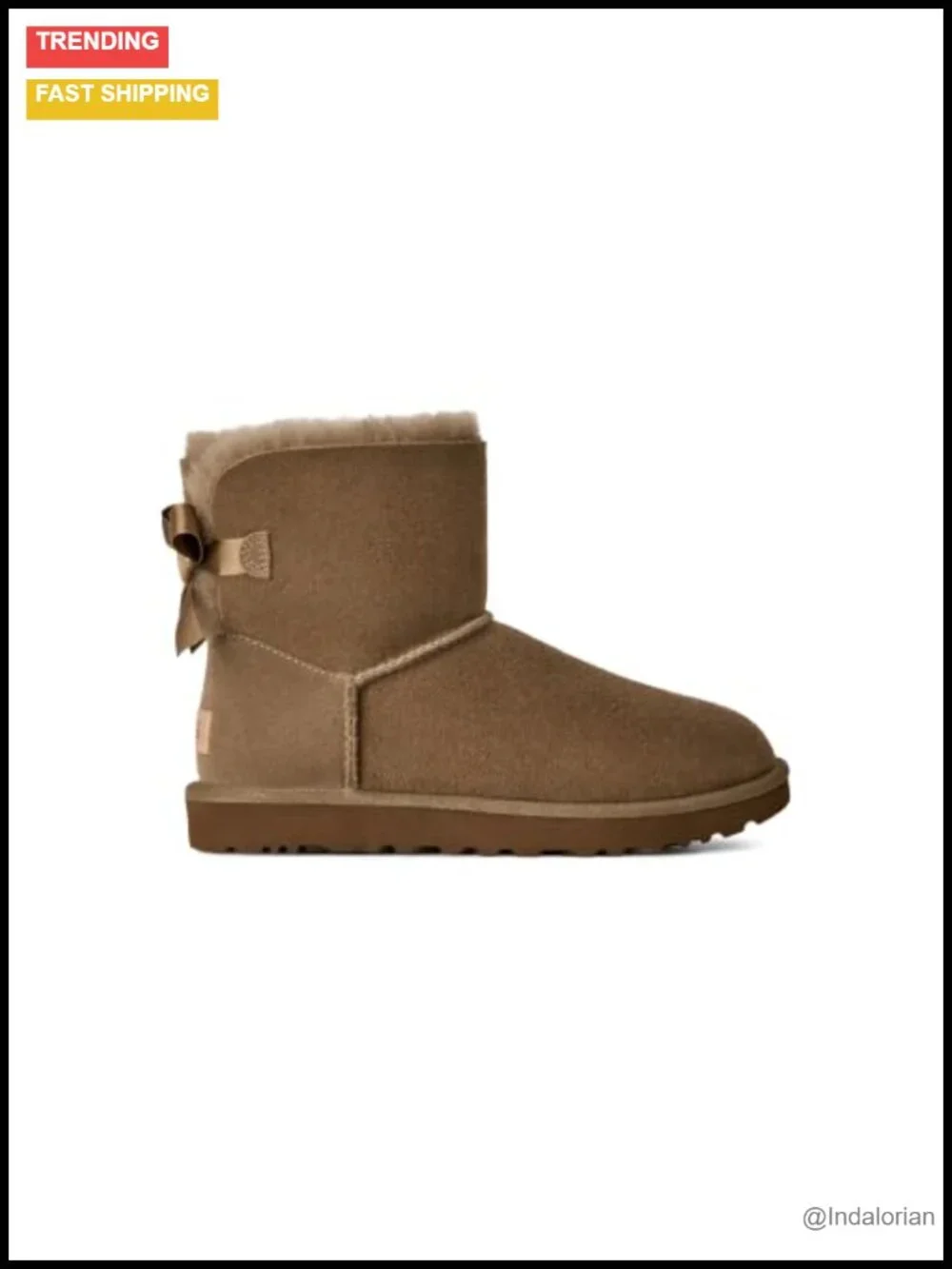 17mm Twinface Sheepskin Ankle Boot with Satin Bow, Round Toe, Pull-On, Water